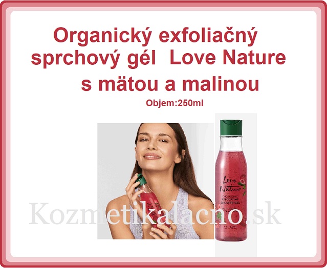 Organický exfoliačný sprchový gél Love Nature s mätou a malinou
