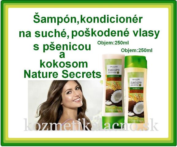 Šampón,kondicioner na suché, poškodené vlasy s pšenicou a kokosom Nature Secrets